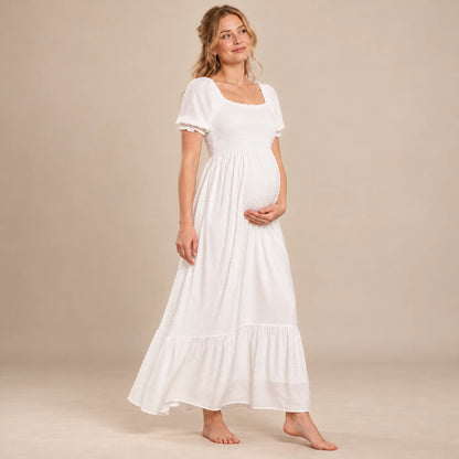 Carolina: Shirred Midi Dress — maternity lookbook, look 02