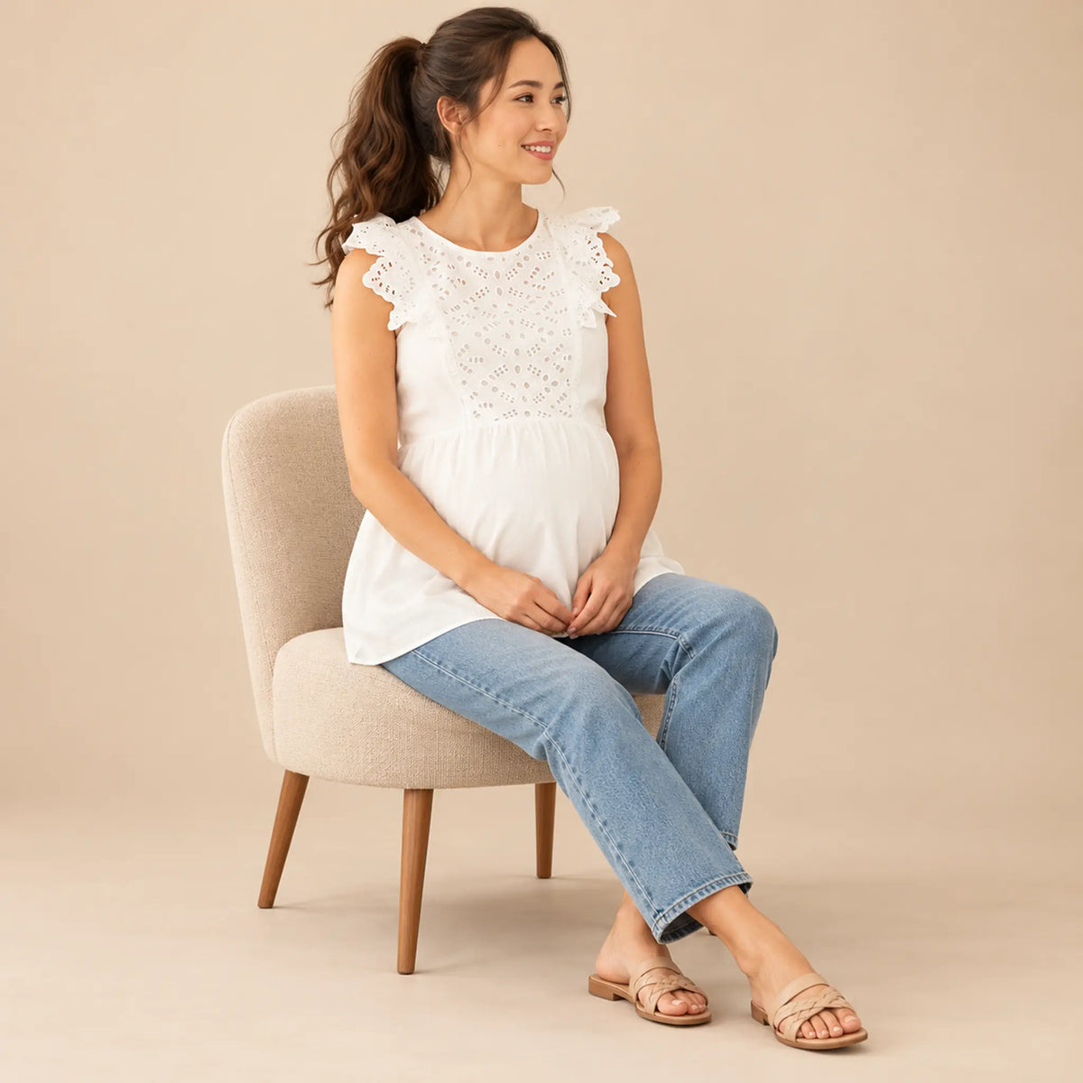 Abigail: Broderie Anglaise Top — maternity lookbook, look 01