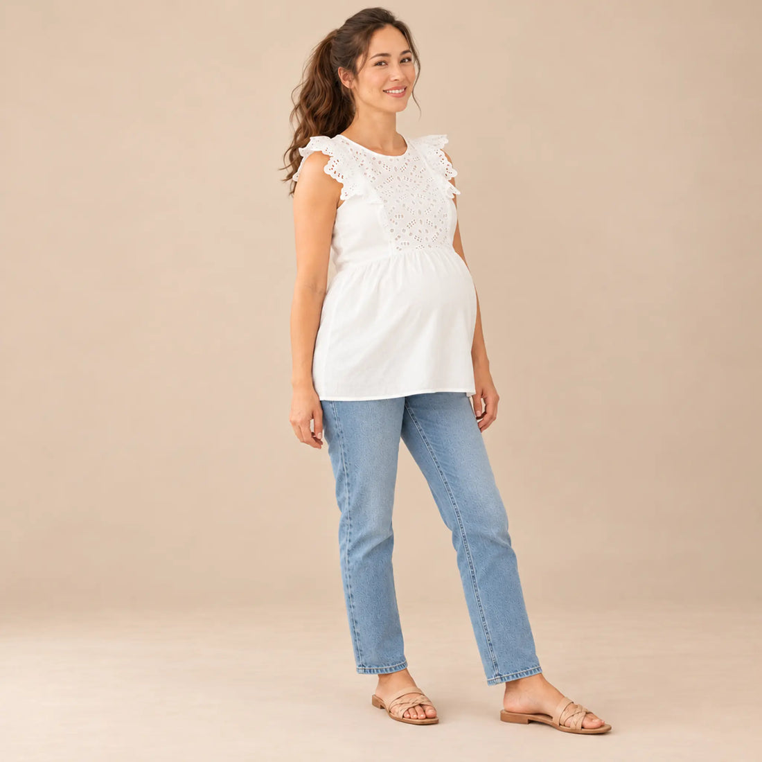 Abigail: Broderie Anglaise Top — maternity lookbook, look 02