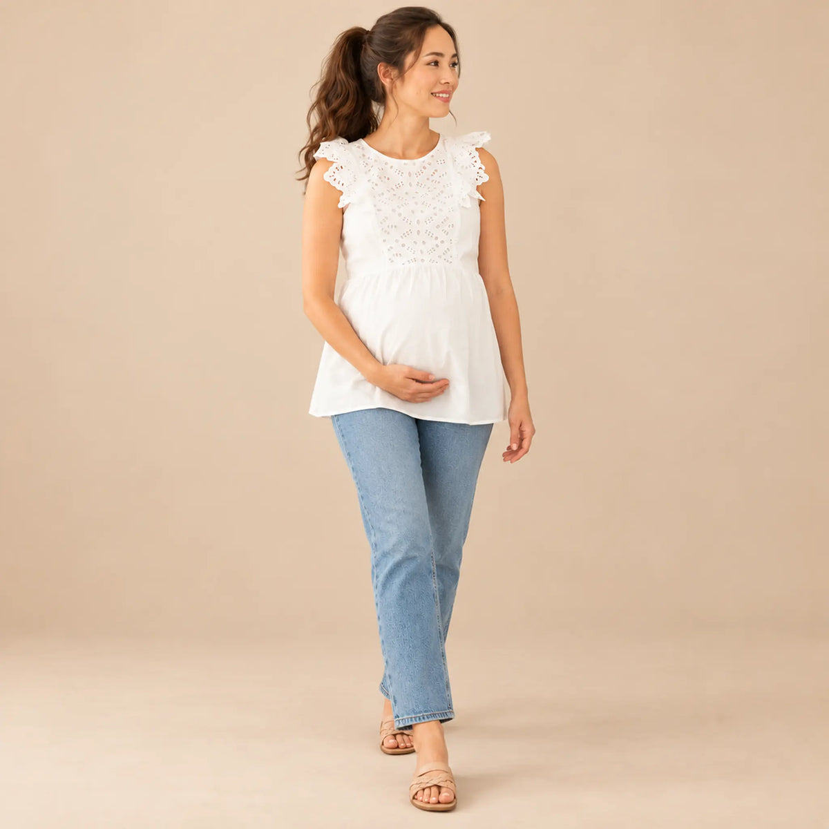 Abigail: Broderie Anglaise Top — maternity lookbook, look 03
