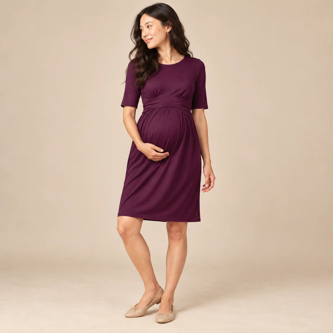 Peachey SS : Nursing Pleat Detail Dress — maternity lookbook, look 01