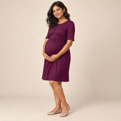 Peachey SS : Nursing Pleat Detail Dress — maternity lookbook, look 04