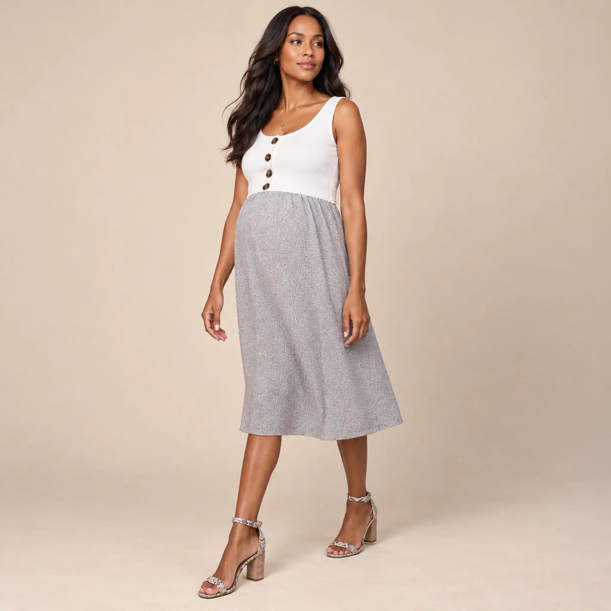 Bristol: Button Detail Nursing Dress — maternity lookbook, look 01