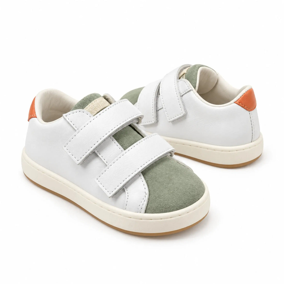 White Mint Coral Double Strap Sneakers product photo on pure white background