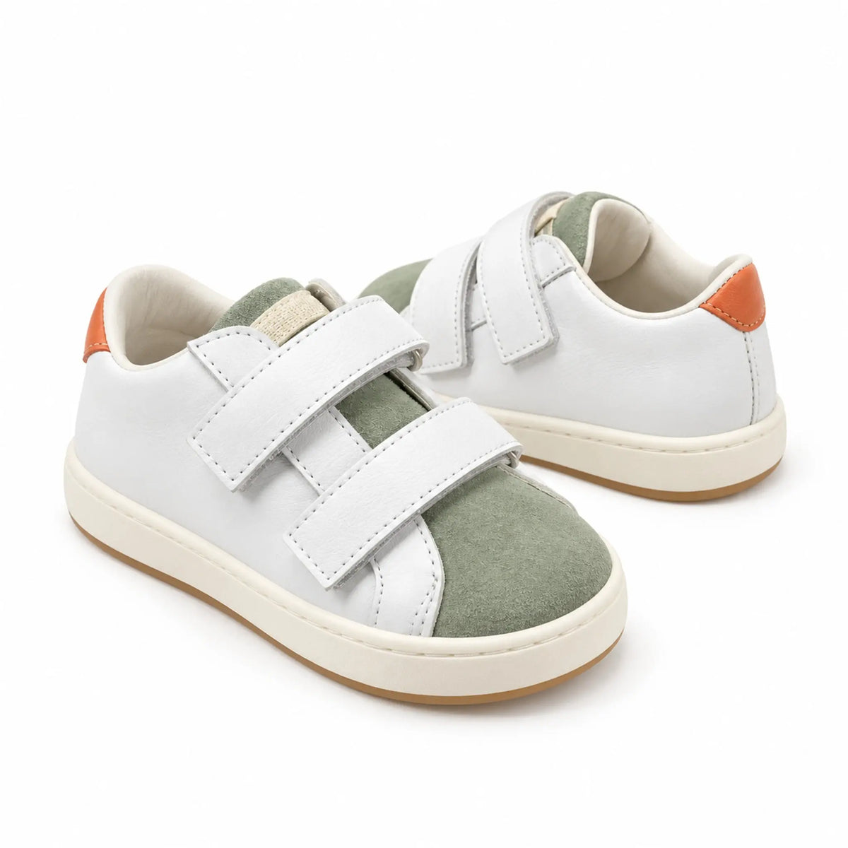 White Mint Coral Double Strap Sneakers product photo on pure white background