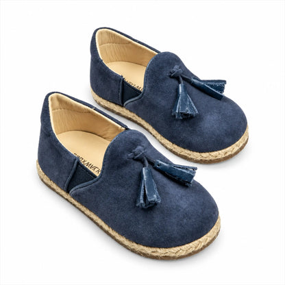 Tasseled Suede Leather Sleepers Espadrilles - Blue product photo on pure white background