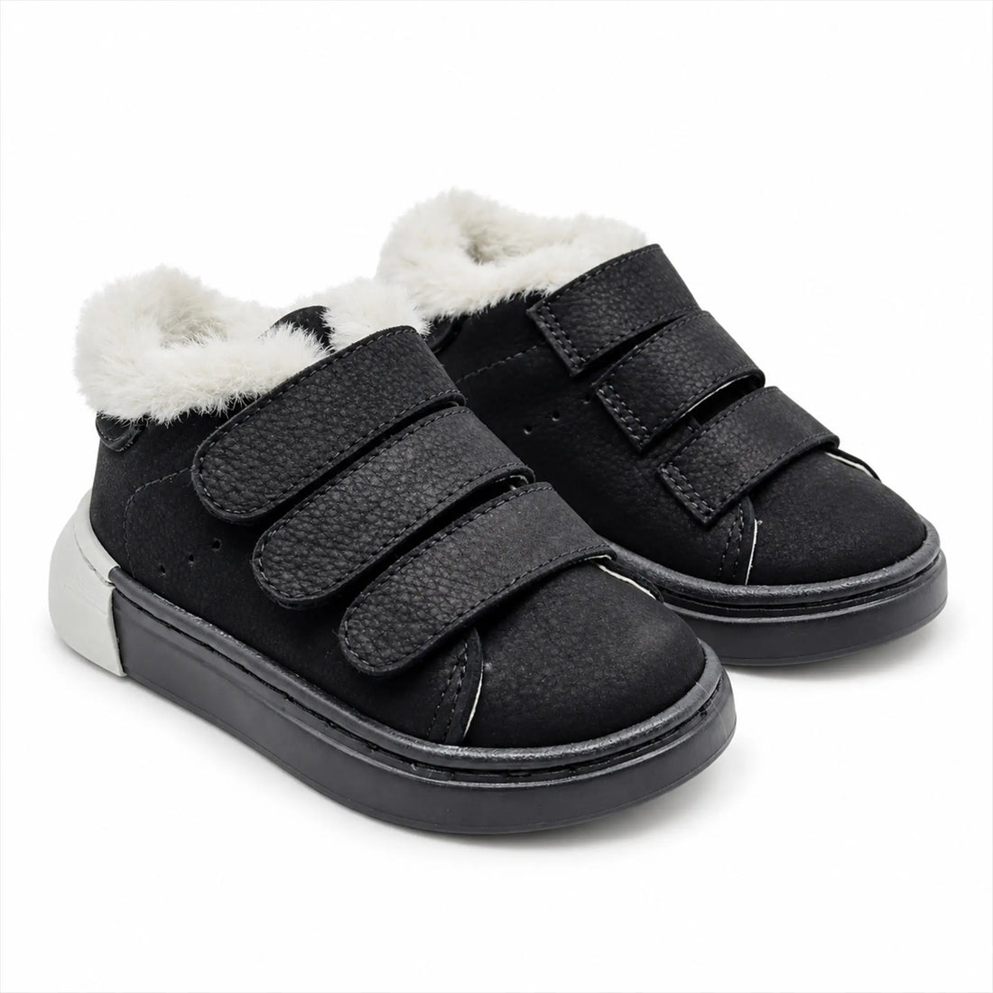 Three Strap Velcro Nubuk Leather Sneakers - Black product photo on pure white background