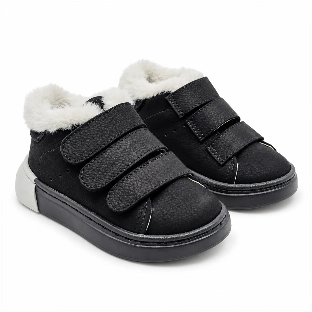 Three Strap Velcro Nubuk Leather Sneakers - Black product photo on pure white background