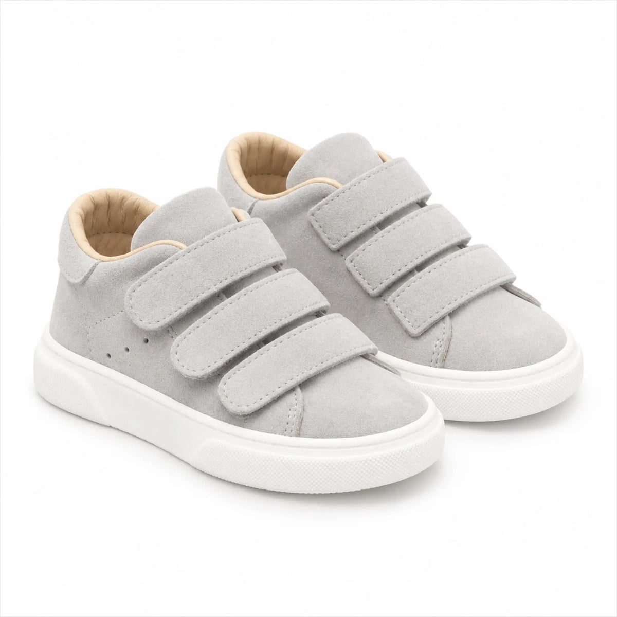 Three Velcro Strap Leather Sneakers - Grey product photo on pure white background