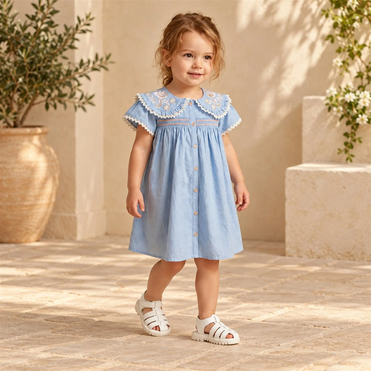 Babywalker White Greek Sandal worn lookbook, shoe size 27