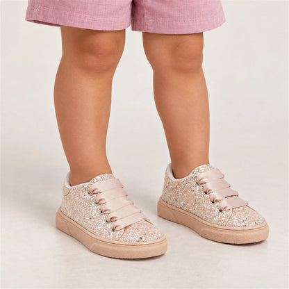 Nude Glitter Sneaker close-up lookbook of a child wearing