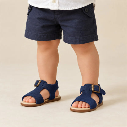 Blue Suede Leather Sandal close-up lookbook of a child wearing
