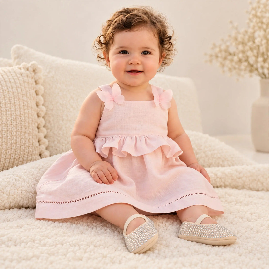 Babywalker Beige Swarovski Crystals Baby Ballerina worn lookbook, shoe size 16-17