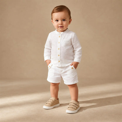 BabyWalker Beige Leather Velcro Boys Sneakers worn lookbook, shoe size 19