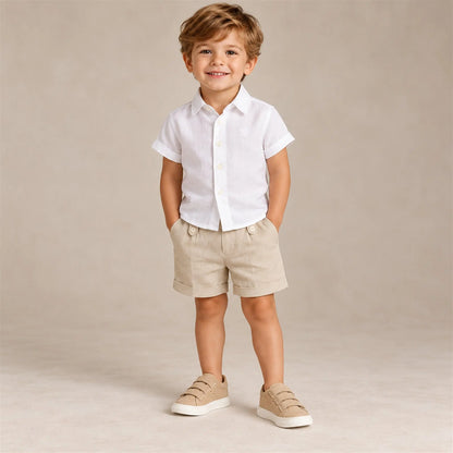 BabyWalker Beige Leather Velcro Boys Sneakers worn lookbook, shoe size 30