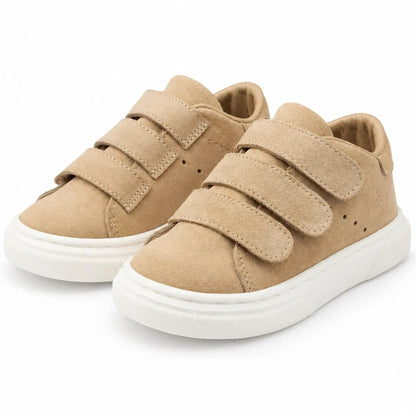 BabyWalker Beige Leather Velcro Boys Sneakers product photo on pure white background