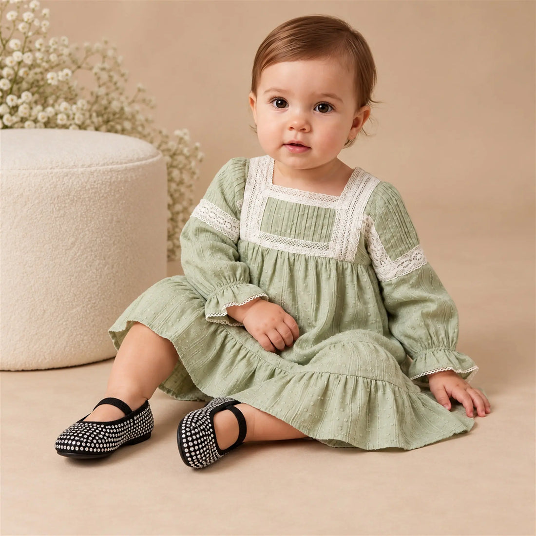 Babywalker Black Swarovski Crystal Ballet Flats worn lookbook, shoe size 19