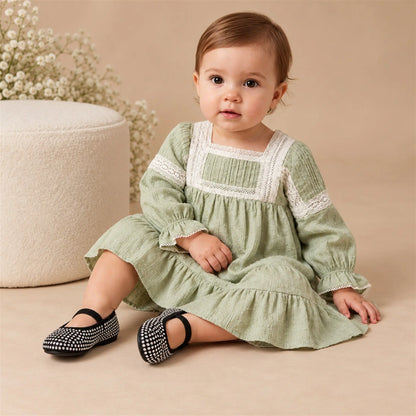 Babywalker Black Swarovski Crystal Ballet Flats worn lookbook, shoe size 19