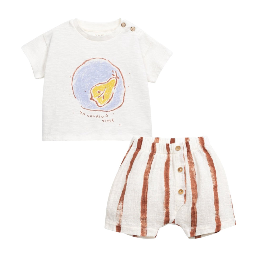 Sweet Pear Baby T-shirt & Rust Stripe Shorts