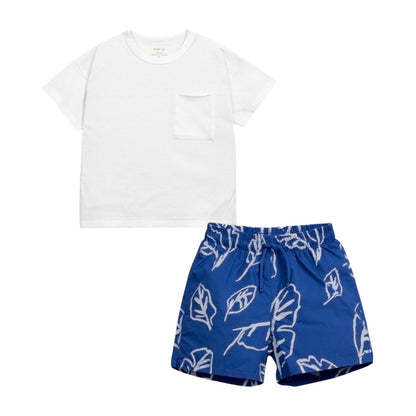 Plain White Jersey T-shirt &amp; Ocean Leaves Swim Shorts