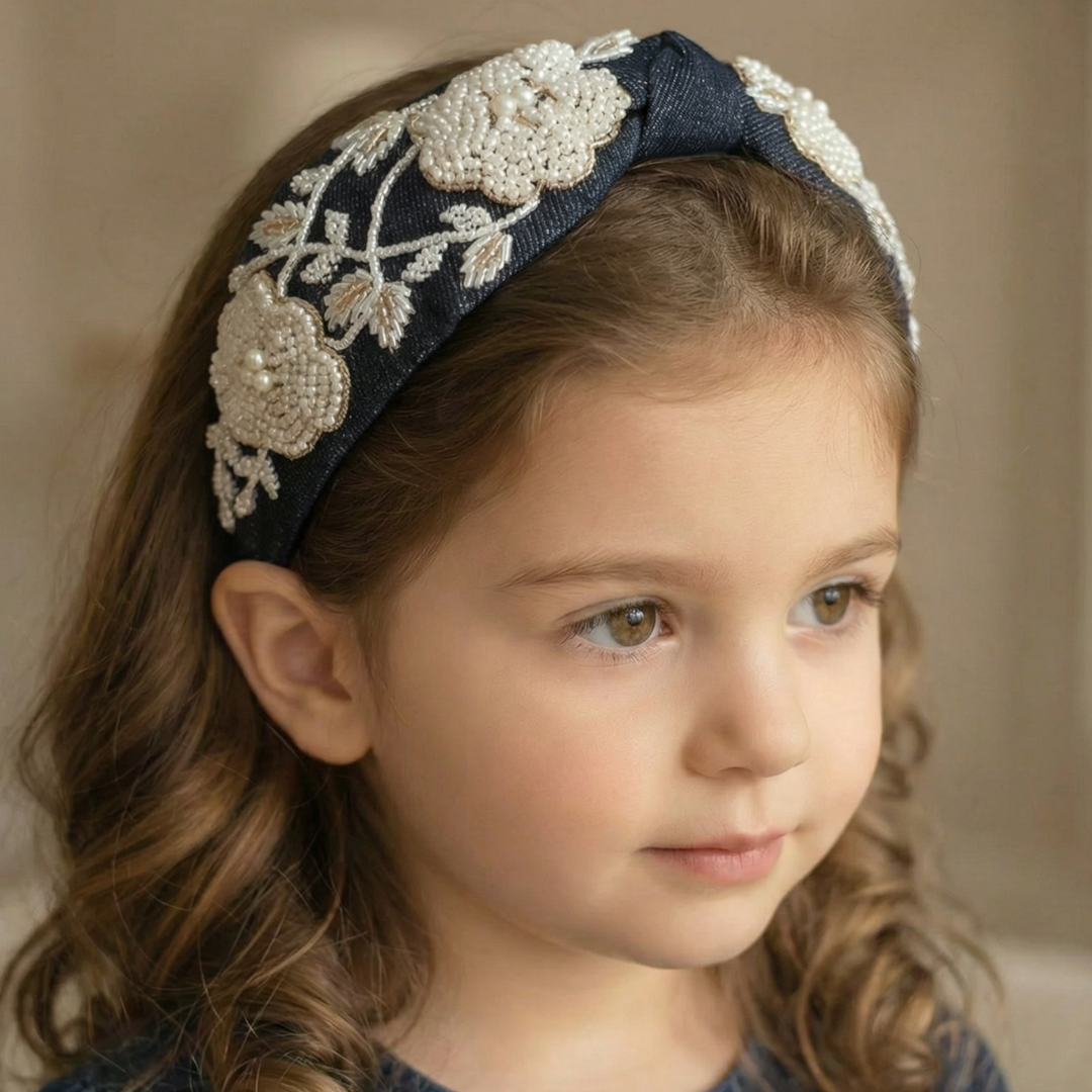 Pearl Vine Denim Headband