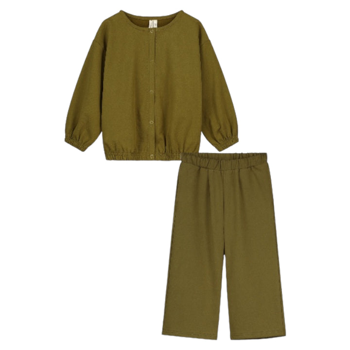 Puffy Cardigan & Trousers - Olive Green