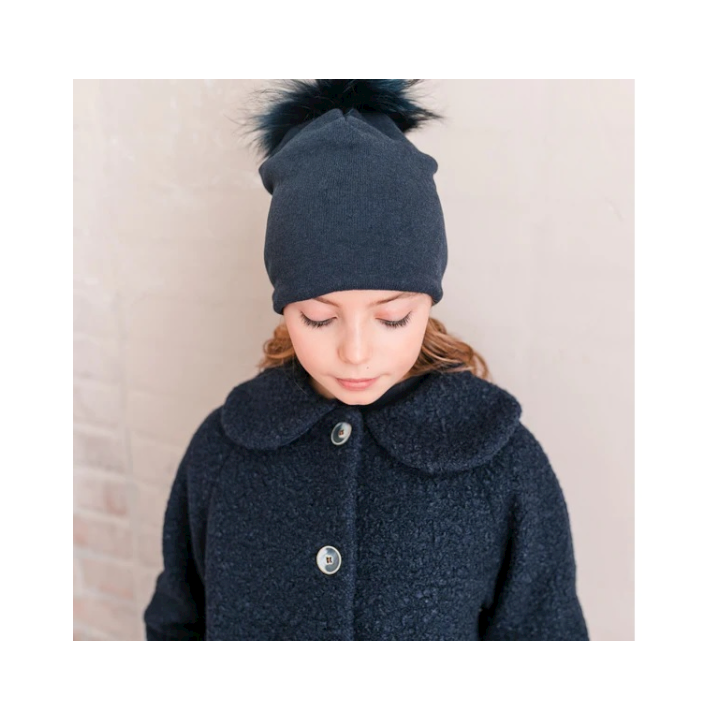 Warm Cotton Pom Pon Murmasky Hat - Blue
