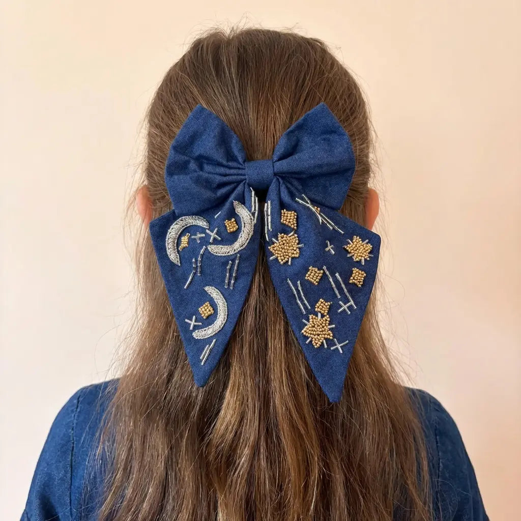 Qamar Bloom Denim Bow LAYALEE