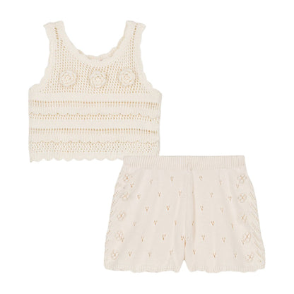 Raya Knit Tank Top &amp; Cotton Knit Shorts - Cream
