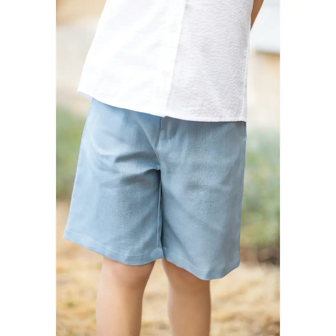 100% Linen White Shirt Boys &amp; Blue Shorts TARTINE ET CHOCOLAT