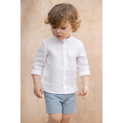 100% Linen White Shirt Boys &amp; Blue Shorts TARTINE ET CHOCOLAT
