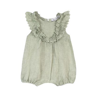 Green Linen Baby Girl Romper