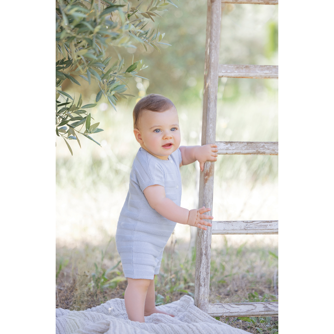 100% Cotton Knit Blue Grey Baby Romper