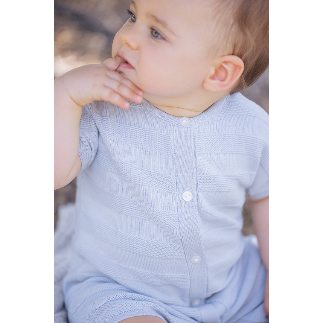 100% Cotton Knit Blue Grey Baby Romper