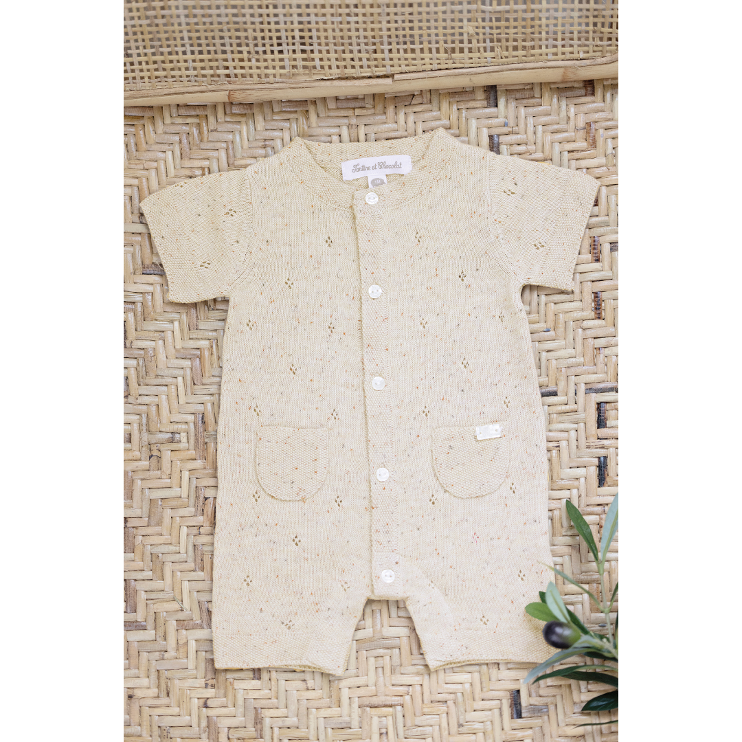 Beige 100% Cotton Knit Baby Jumpsuit
