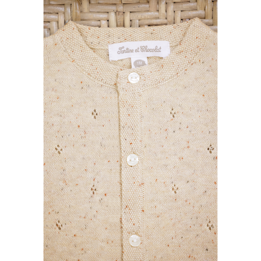 Beige 100% Cotton Knit Baby Jumpsuit