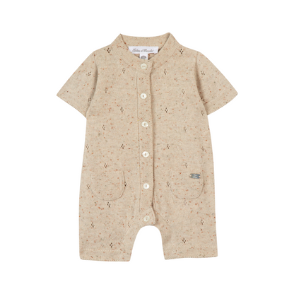 Beige 100% Cotton Knit Baby Jumpsuit