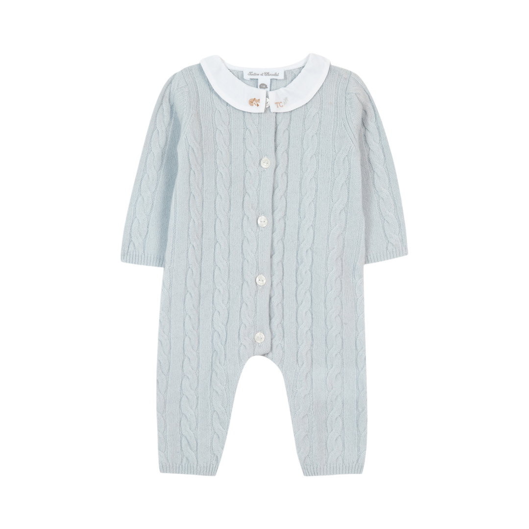 Wool Cashmere Collared Onesie - Sky Blue
