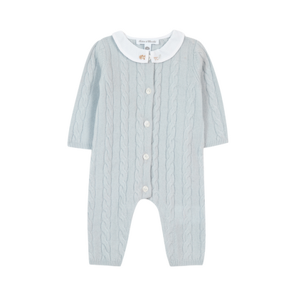Wool Cashmere Collared Onesie - Sky Blue