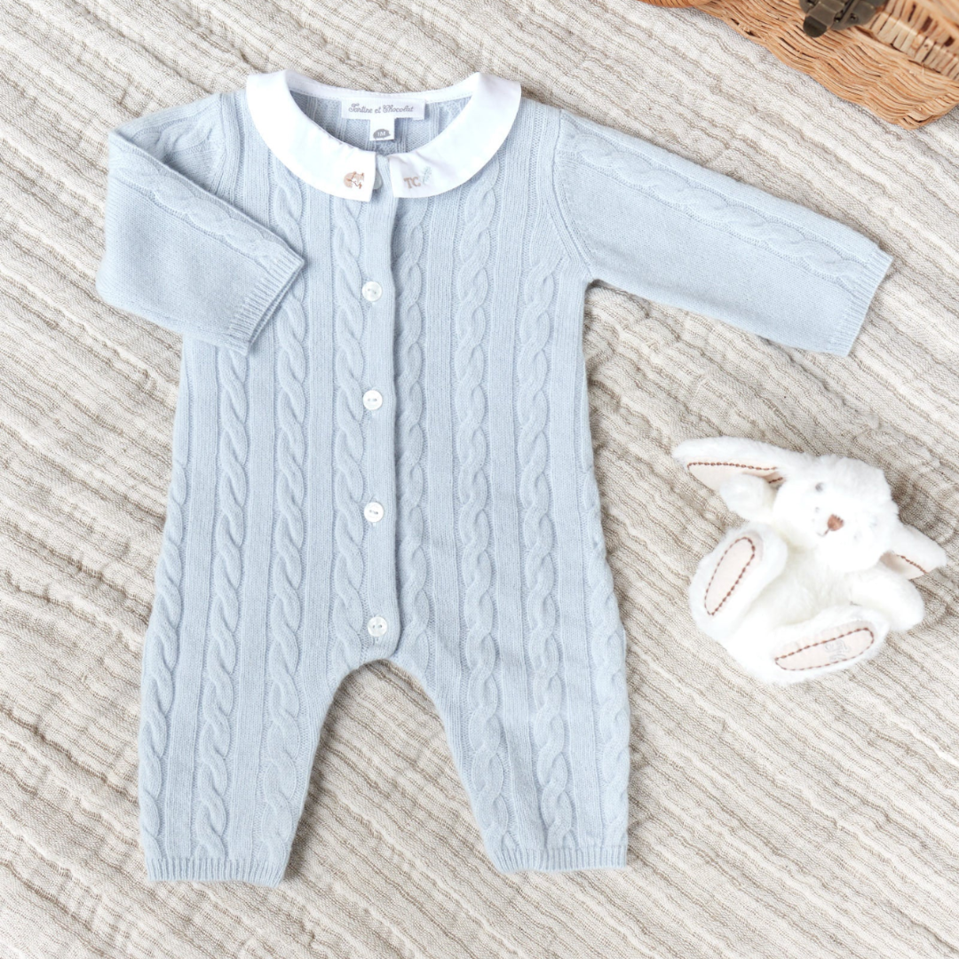 Wool Cashmere Collared Onesie - Sky Blue