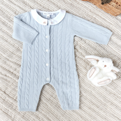 Wool Cashmere Collared Onesie - Sky Blue