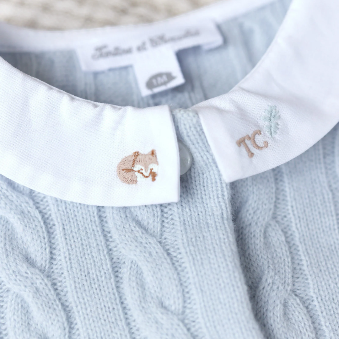 Wool Cashmere Collared Onesie - Sky Blue