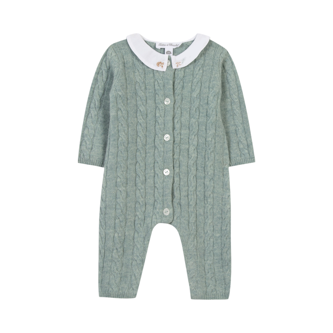 Wool Cashmere Collared Onesie - Green
