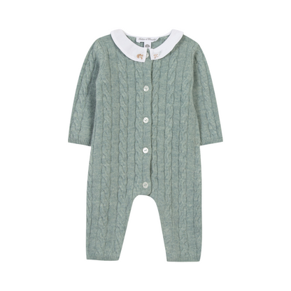 Wool Cashmere Collared Onesie - Green