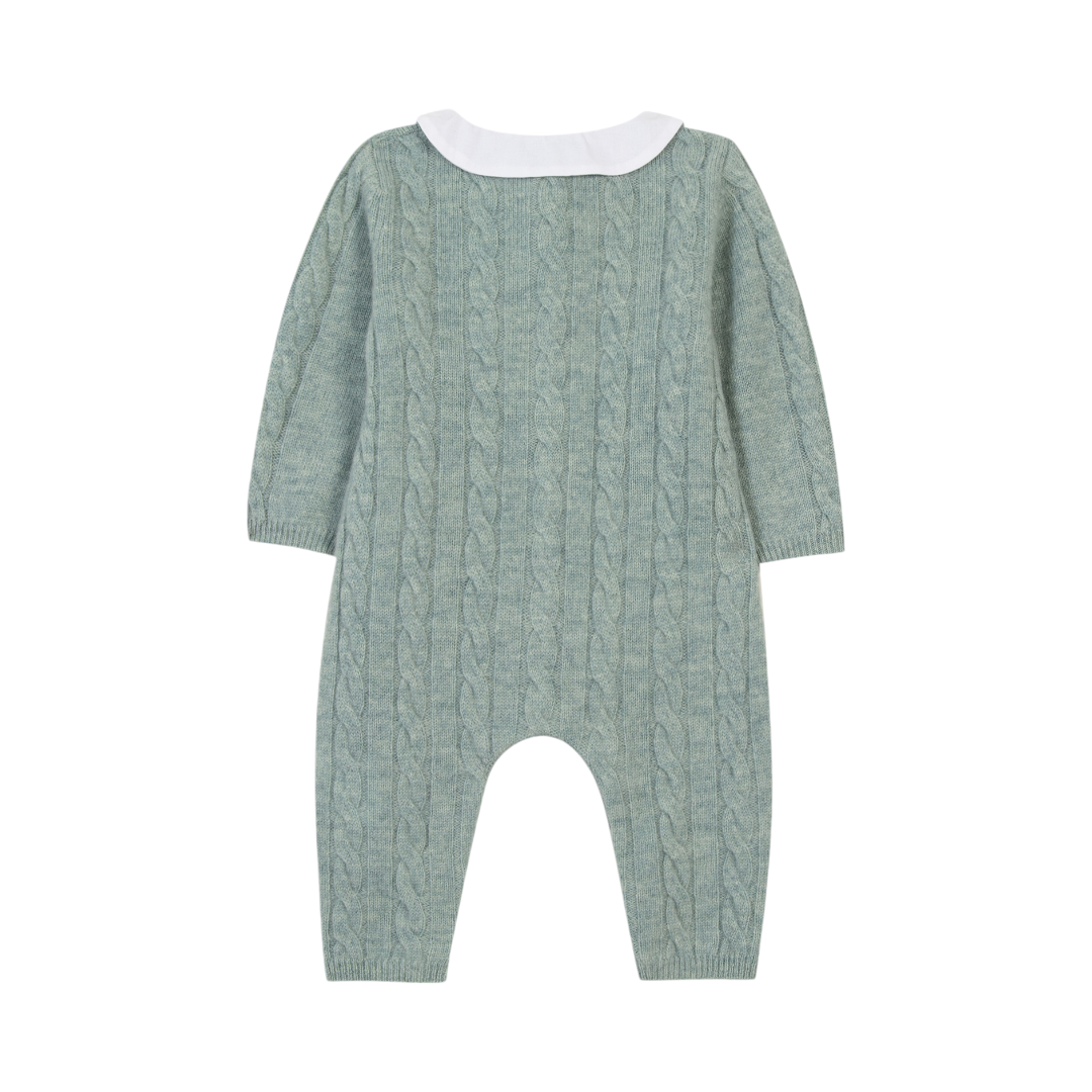 Wool Cashmere Collared Onesie - Green