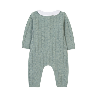 Wool Cashmere Collared Onesie - Green