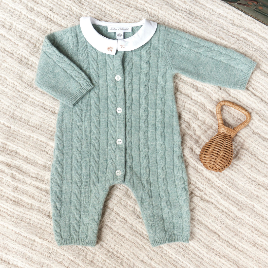 Wool Cashmere Collared Onesie - Green
