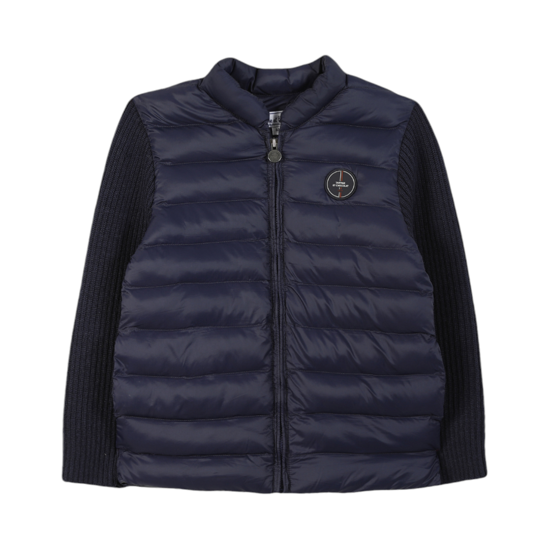 Navy Winter Jacket with Knit Sleeves