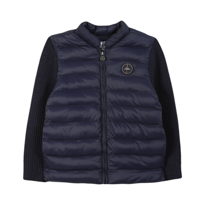 Navy Winter Jacket with Knit Sleeves