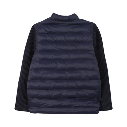Navy Winter Jacket with Knit Sleeves